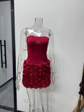 Robe Mini Sexy Femme avec Applications Florales et Décolleté en Cœur R&B