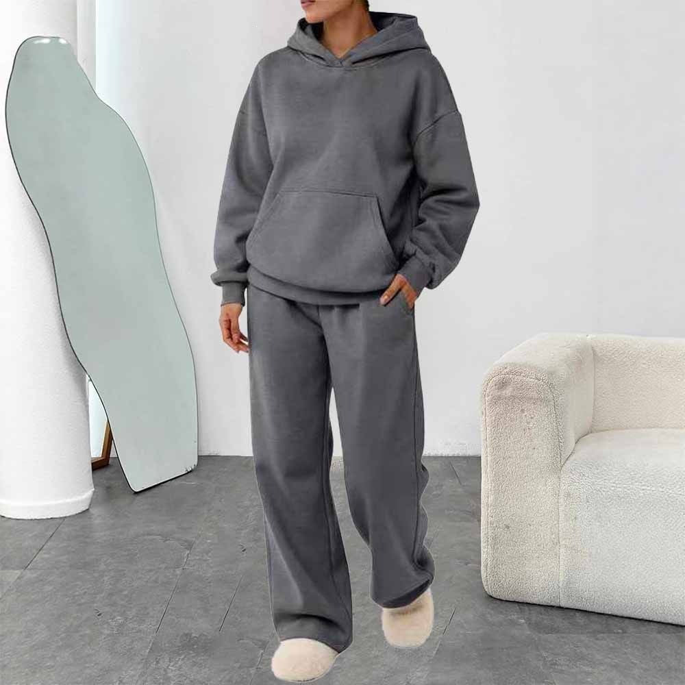 Ensemble de loisirs pour femmes en deux parties avec sweat à capuche, poche kangourou et pantalon de lounge droit en mélange de coton doux Echo Archiv