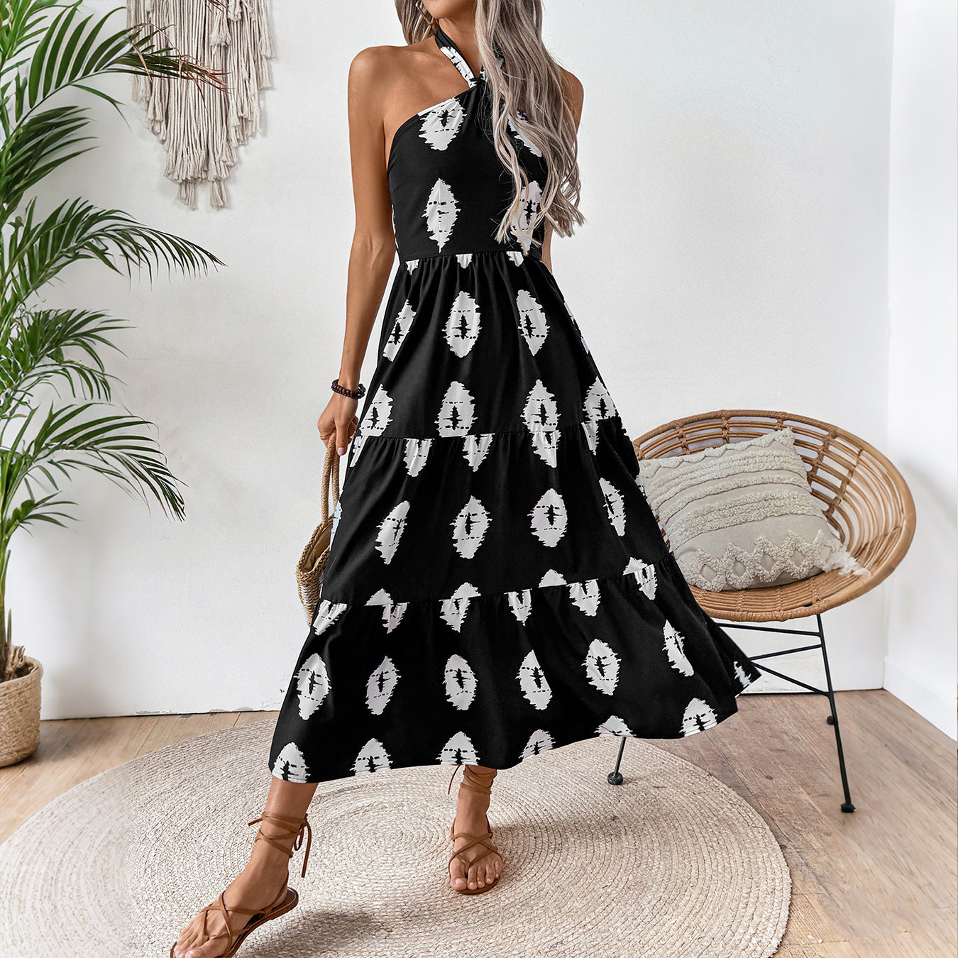Robe maxi Boho pour femmes avec bretelles asymétriques R&B