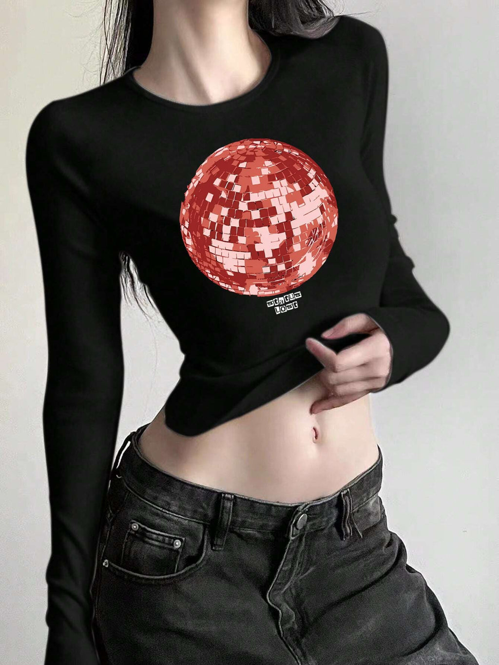 T-shirt à manches longues ajusté pour femmes avec un joli motif de canard, col rond et léger stretch Echo Archiv