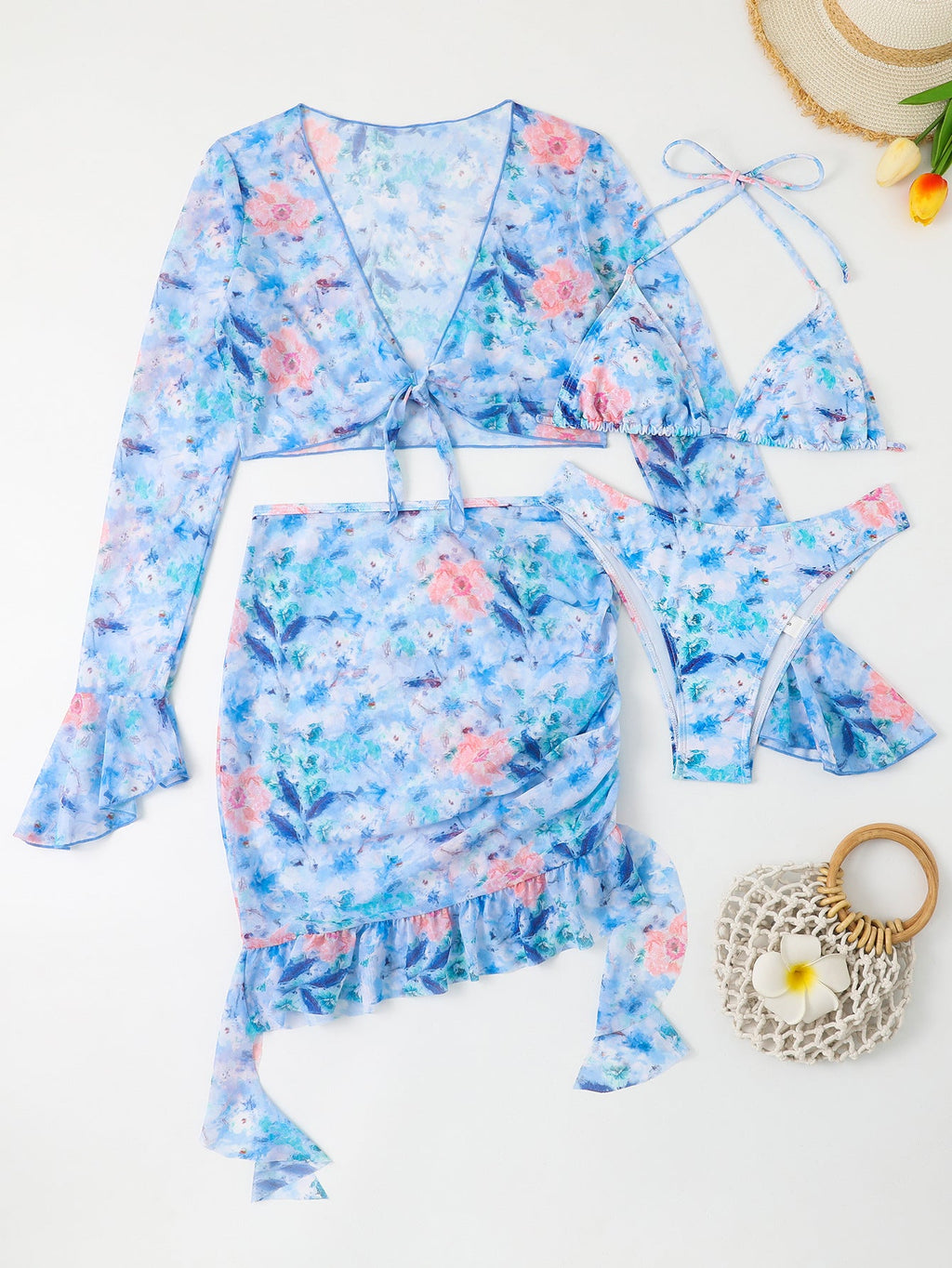 Ensemble de plage pour femmes en trois pièces avec design floral Echo Archiv