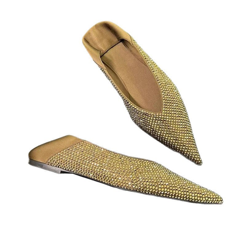 Ballerines élégantes à bout pointu pour femmes avec design en strass scintillant R&B