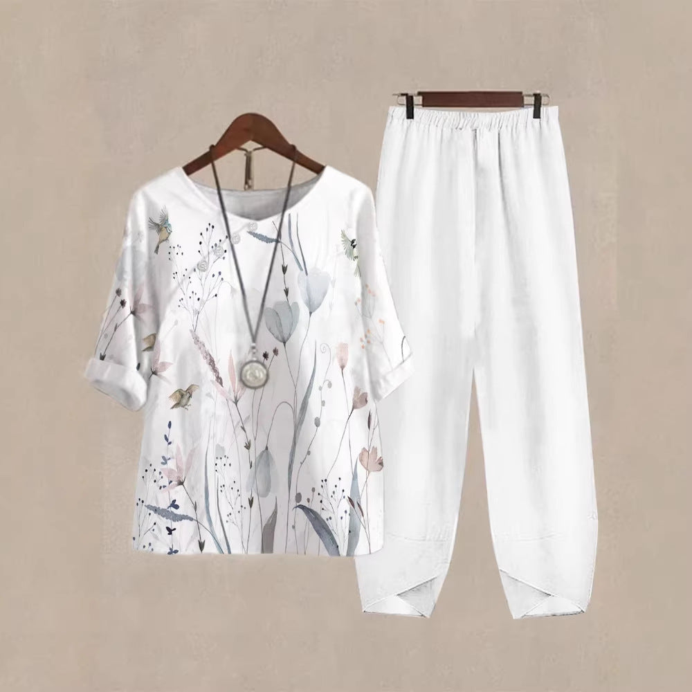Haut de loisirs pour femmes avec motif floral et pantalon confortable R&B