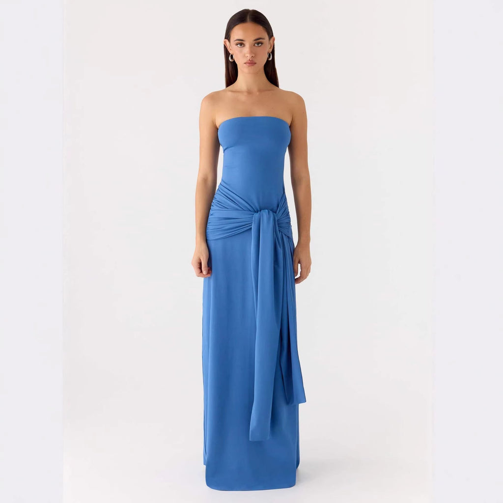 Robe Maxi Sans Bretelles pour Femmes avec Détail Enveloppant Élégant R&B