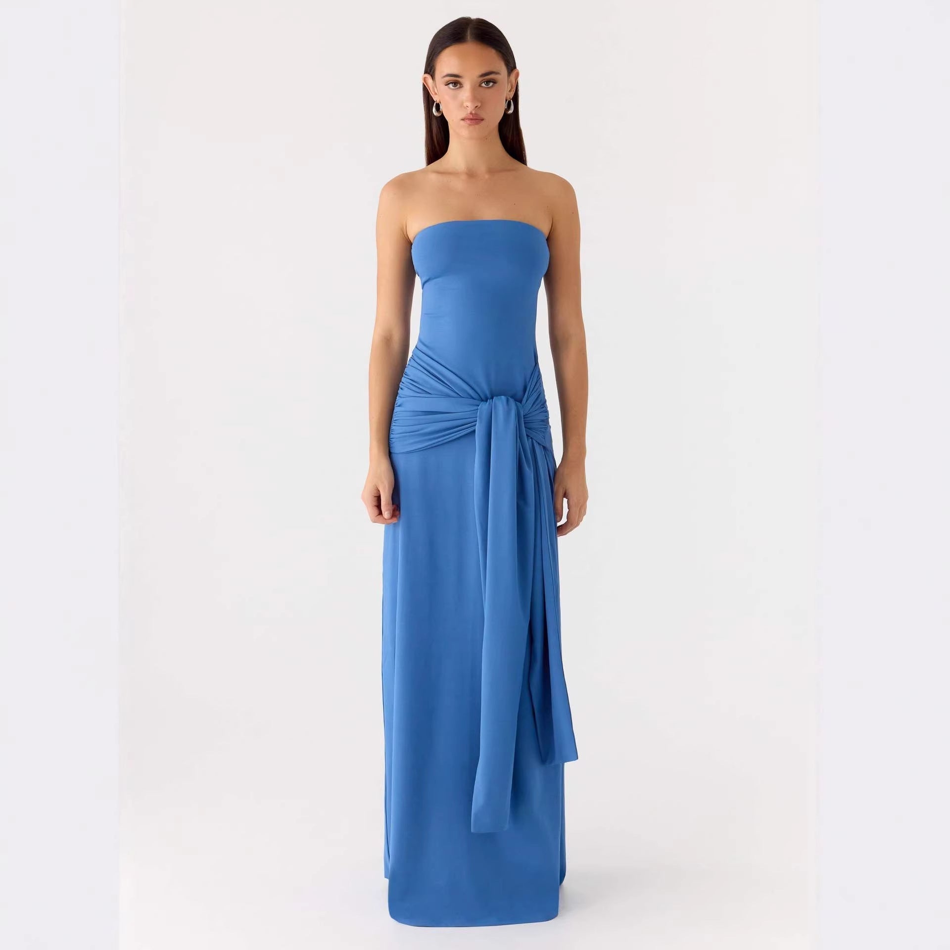 Robe Maxi Sans Bretelles pour Femmes avec Détail Enveloppant Élégant R&B