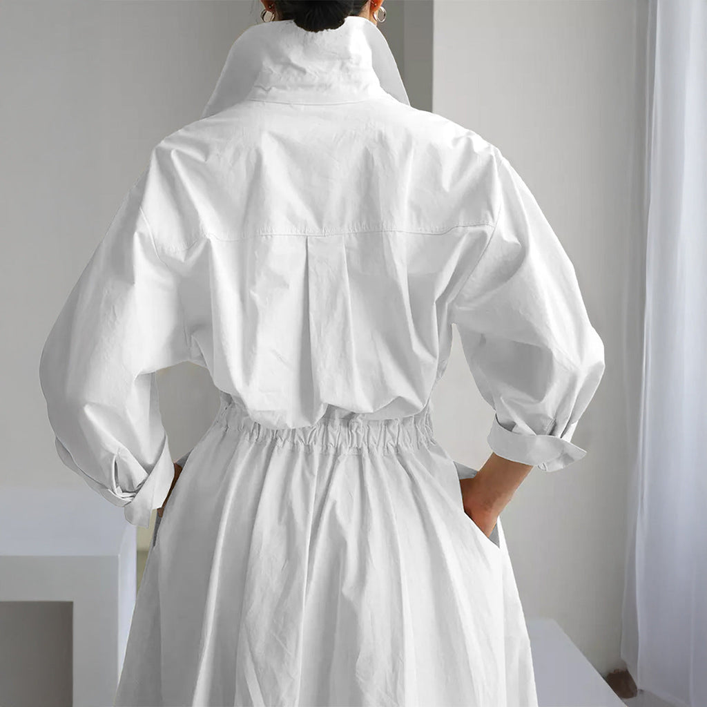 Robe chemise cintrée pour femmes avec col carré, manches mi-longues, poches latérales et jupe évasée Echo Archiv