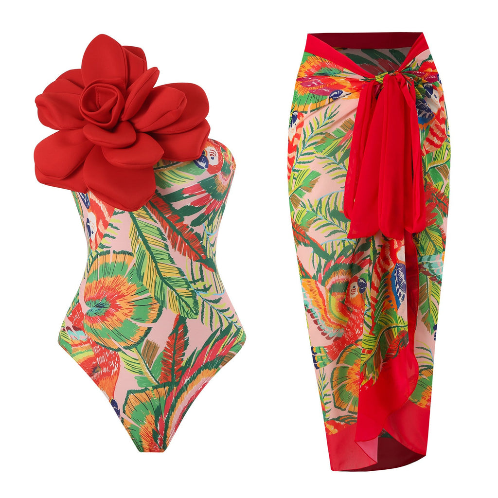 Maillot de bain élégant pour femmes avec détail floral et tunique de plage transparente Echo Archiv