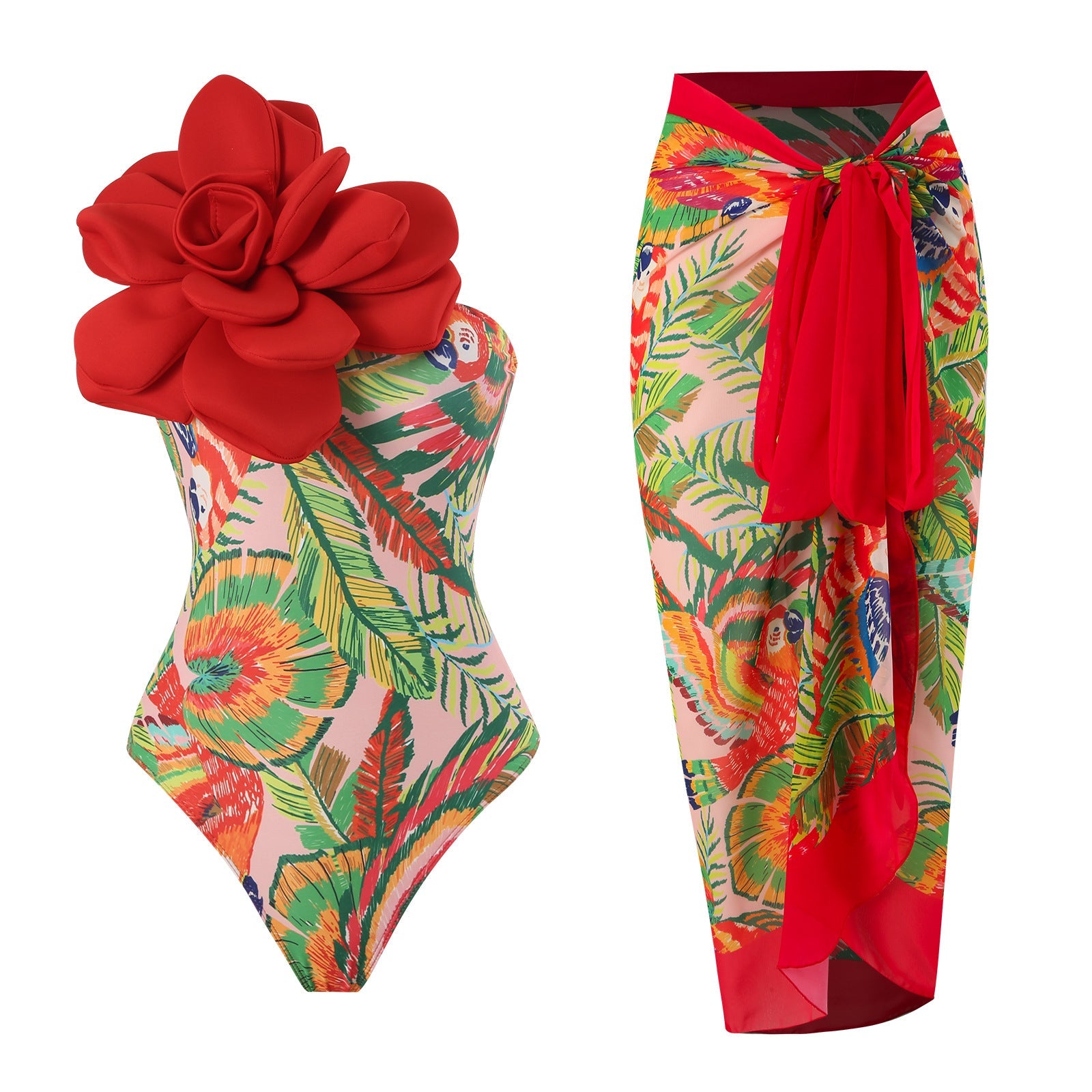 Maillot de bain élégant pour femmes avec détail floral et tunique de plage transparente Echo Archiv