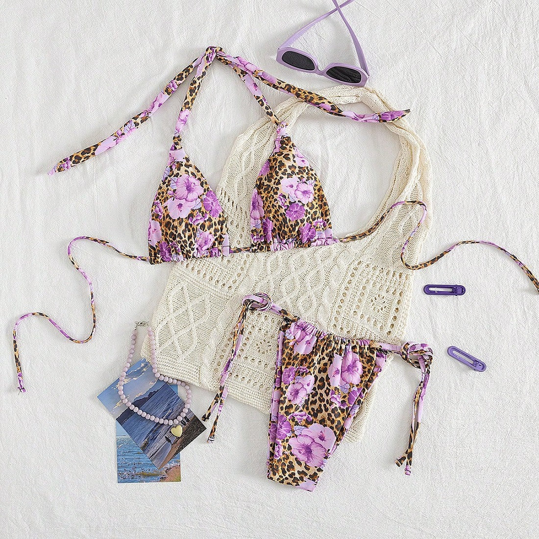 Ensemble de bikini triangle pour femmes avec haut en crochet raffiné R&B