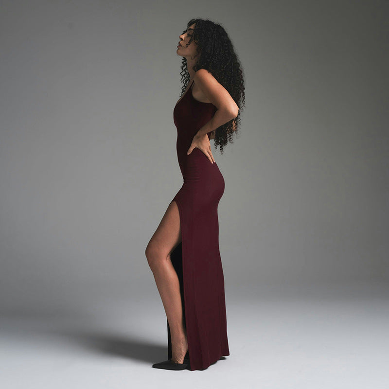 Robe maxi ajustée pour femmes avec fente haute R&B