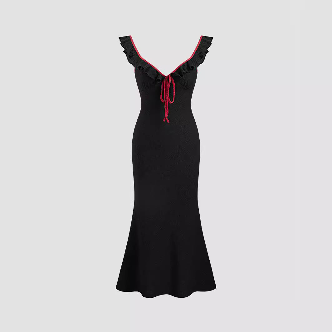 Robe maxi fluide pour femmes avec détails en volants R&B