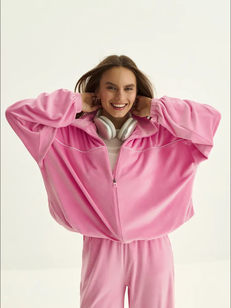 Ensemble Lounge Palazzo pour Femmes en velours doux avec col montant, coupe oversize et pantalon à taille élastique Echo Archiv