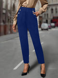 Pantalon de costume taille haute pour femmes avec boutons décoratifs