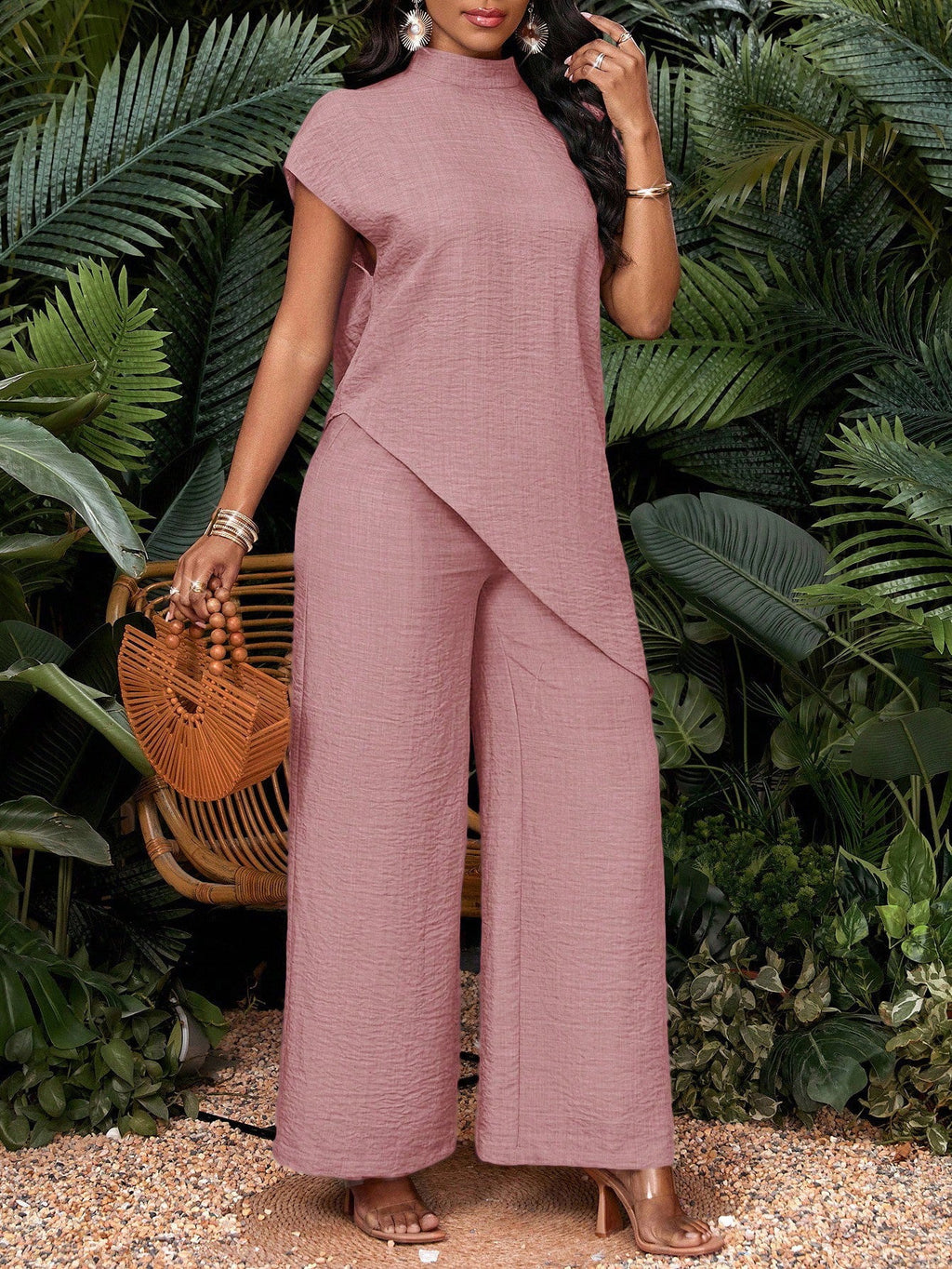 Ensemble Femme Deux Pièces avec Tunique Asymétrique et Pantalons Palazzo Amples Echo Archiv