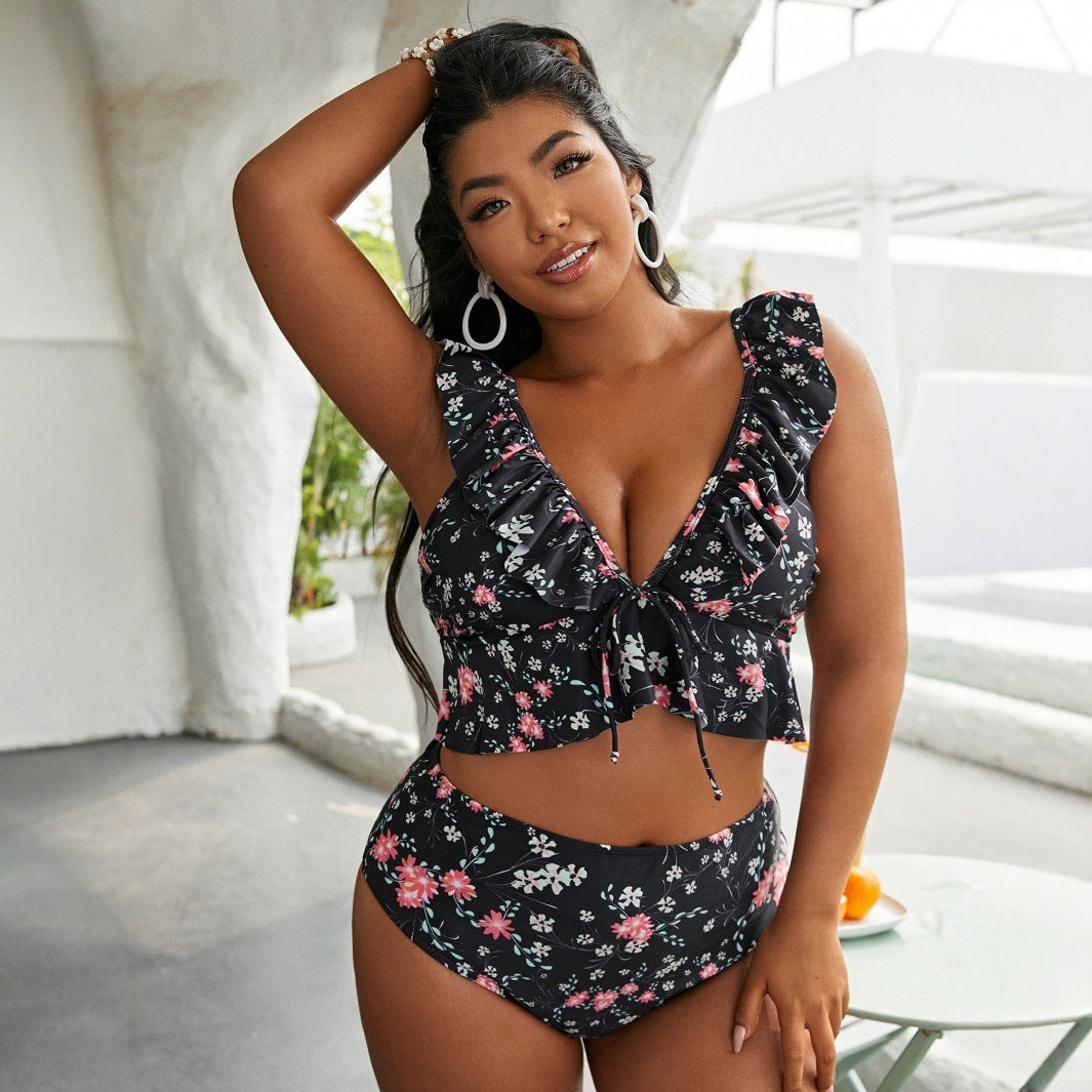 Ensemble de bikini taille haute pour femmes avec design de volants ludique R&B