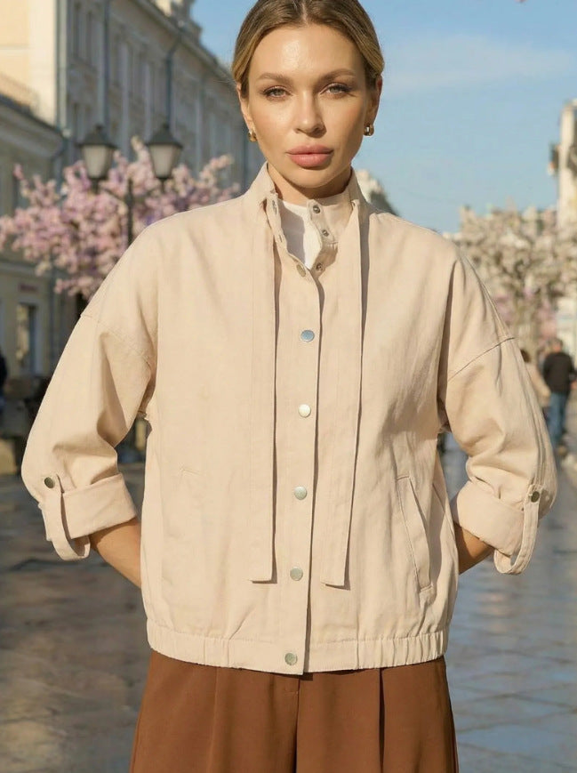 Veste de loisirs courte pour femmes avec col montant