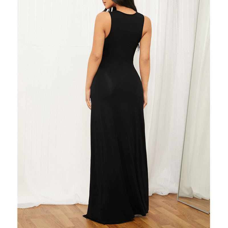 Robe Maxi Élégante pour Femmes avec Décolleté en V Profond et Fentes Latérales R&B