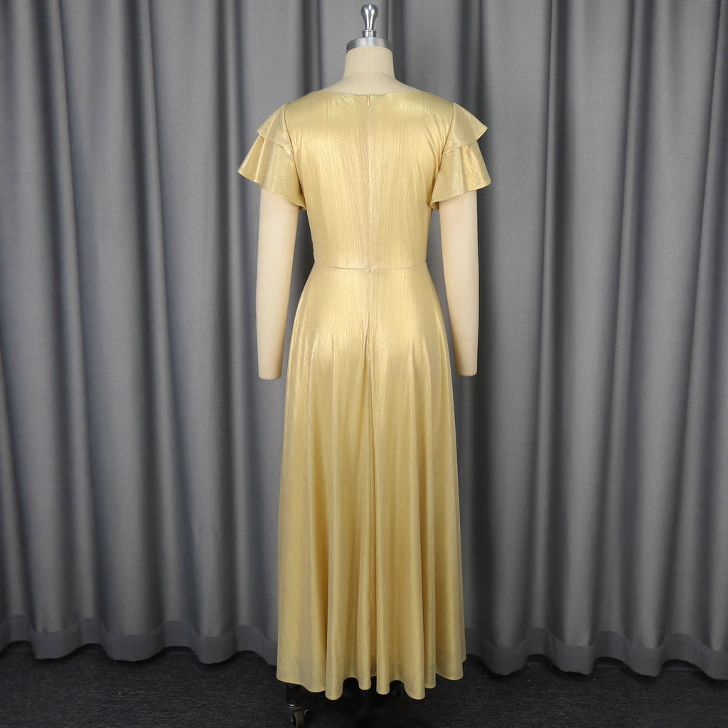Robe de soirée glamour pour femmes avec décolleté en V élégant et volants volumineux R&B