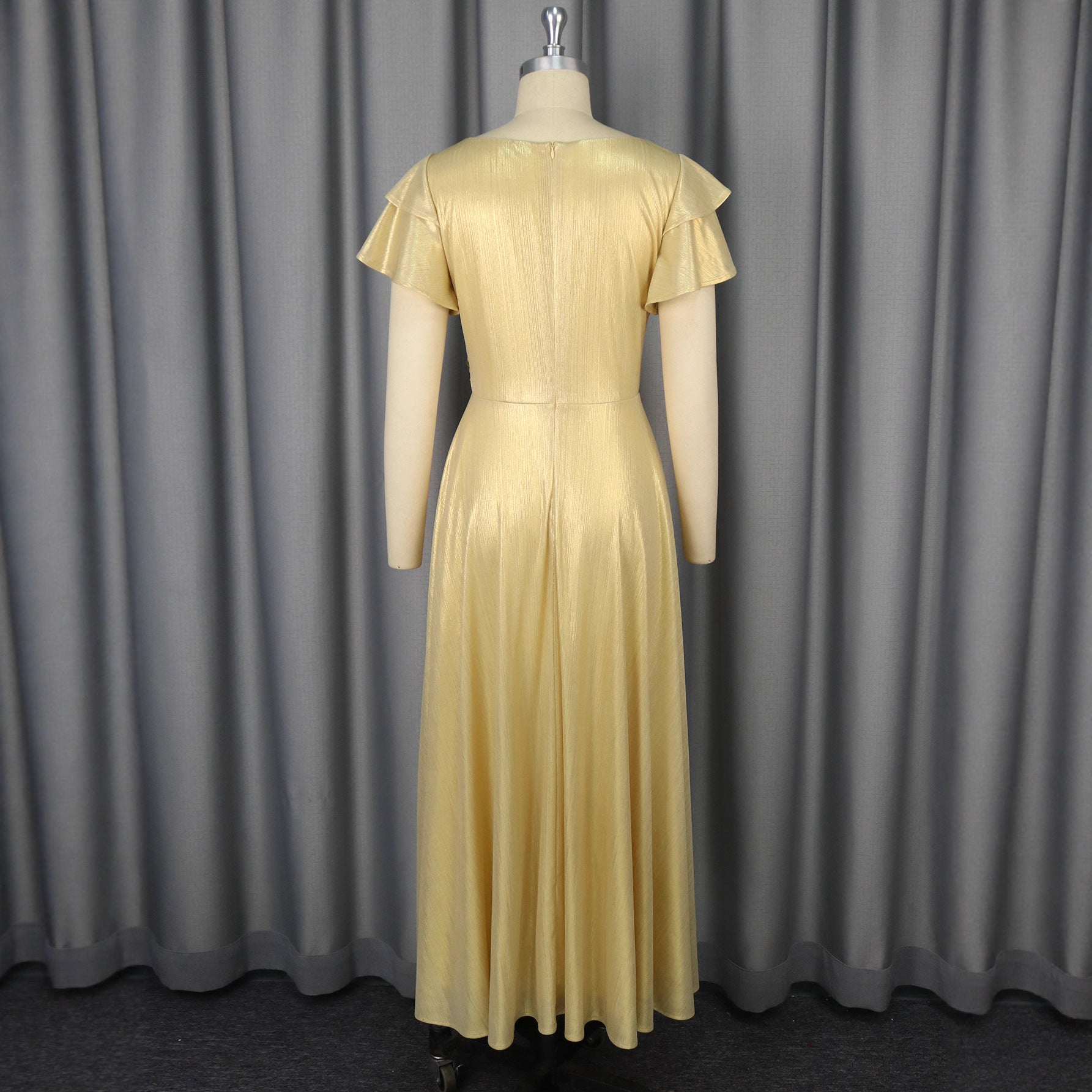 Robe de soirée glamour pour femmes avec décolleté en V élégant et volants volumineux R&B