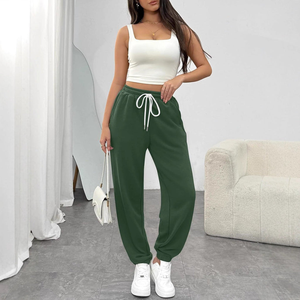 Pantalon de jogging taille haute pour femmes avec cordon de serrage, poignets élastiques et poches latérales Echoarchiv