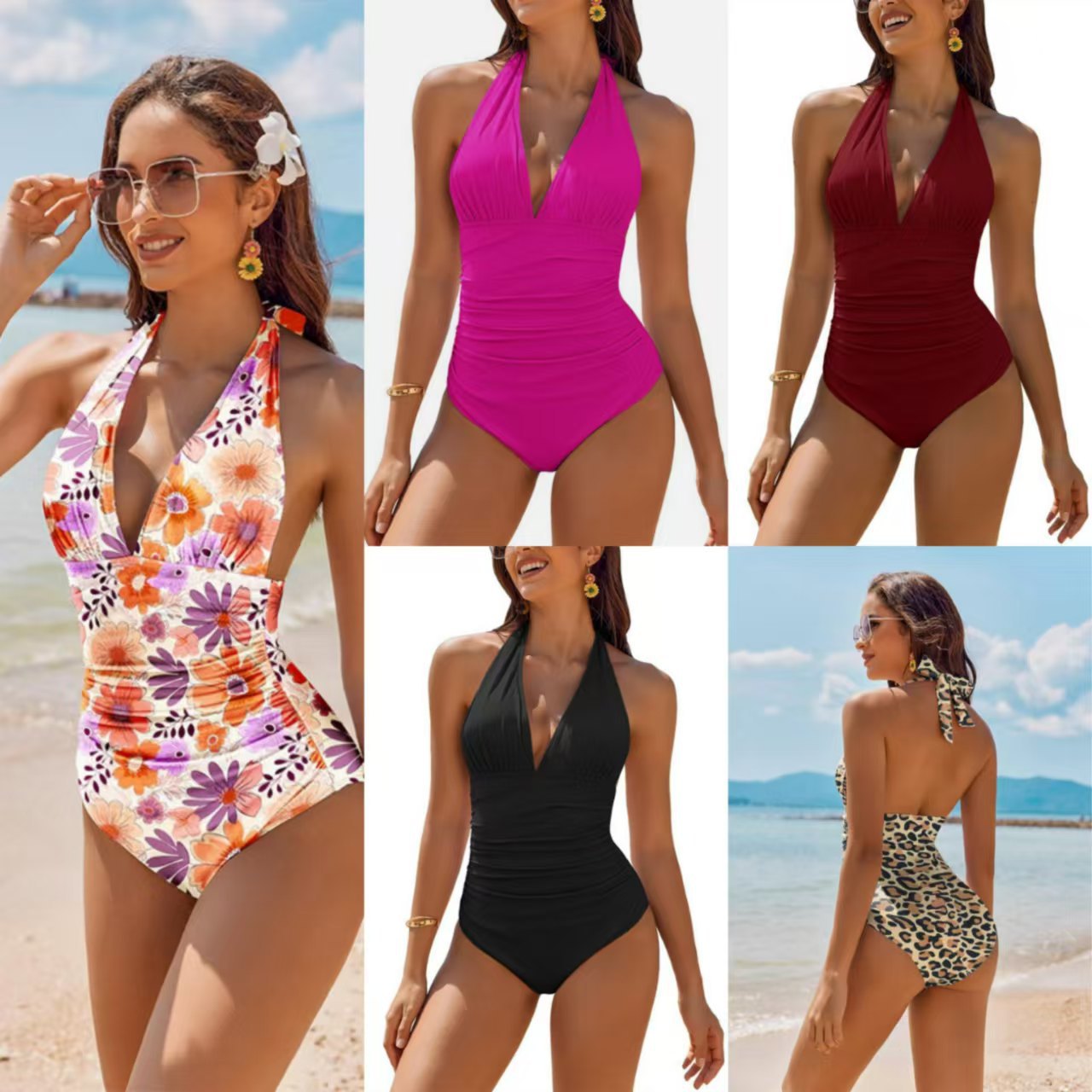 Maillot de bain une pièce élégant pour femmes avec décolleté en V profond et motif léopard excitant Echo Archiv