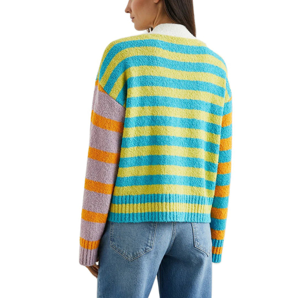 Cardigan en éponge à rayures décontracté pour femmes avec décolleté en V et patte de boutonnage Echoarchiv