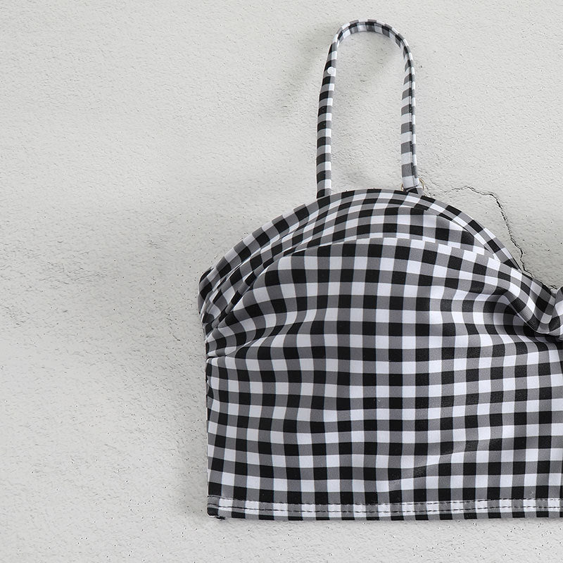 Bikini à taille haute à carreaux pour femmes avec haut rembourré R&B