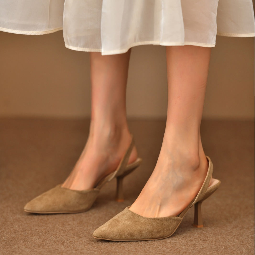 Escarpins à talons ouverts pour femmes avec un bout pointu et une semelle antidérapante R&B