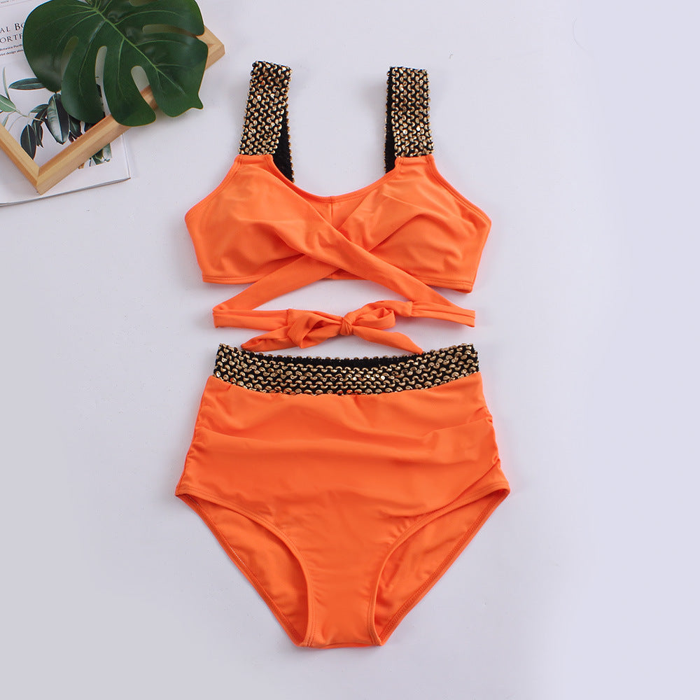 Ensemble de bikini taille haute pour femmes avec haut à nouer stylé R&B
