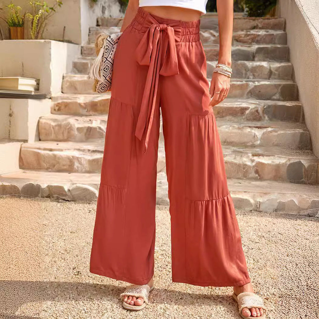 Pantalon Palazzo Léger pour Femmes avec Design à Volants et Taille Paperbag