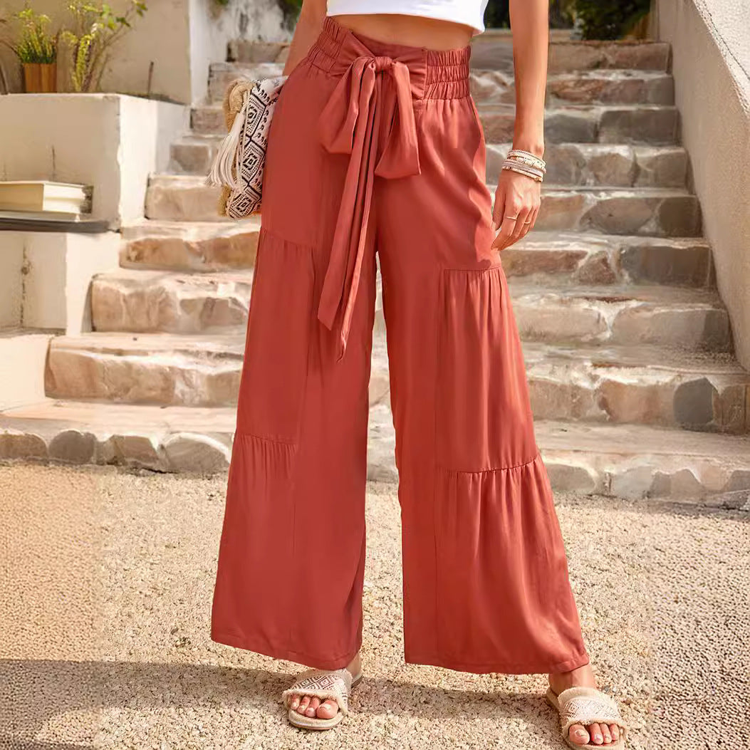 Pantalon Palazzo Léger pour Femmes avec Design à Volants et Taille Paperbag