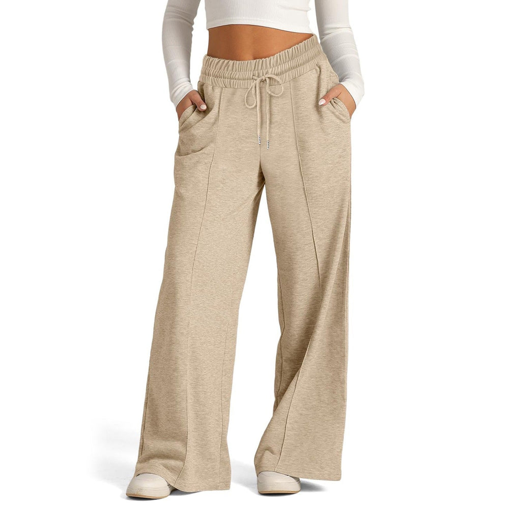 Pantalon large taille haute pour femmes avec cordon de serrage, poches latérales et couture avant Echoarchiv