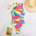 Maillot de bain une pièce sportif pour femmes avec motif de feuilles colorées Drune
