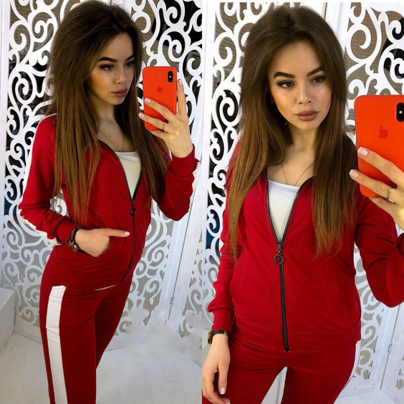 Ensemble de jogging pour femmes en matériau extensible avec bande de contraste latérale et fermeture éclair Echo Archive