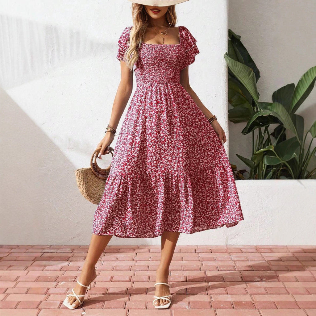 Robe Maxi Off-Shoulder pour Femmes avec Motifs Floraux et Haut Élastique R&B