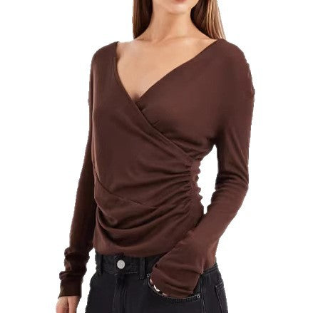 Chemisier enveloppant ajusté pour femmes avec décolleté en V et fronces