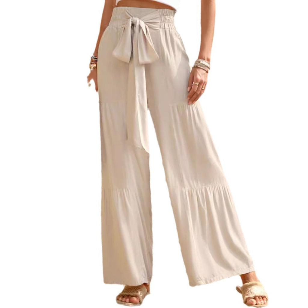 Pantalon Palazzo Léger pour Femmes avec Design à Volants et Taille Paperbag