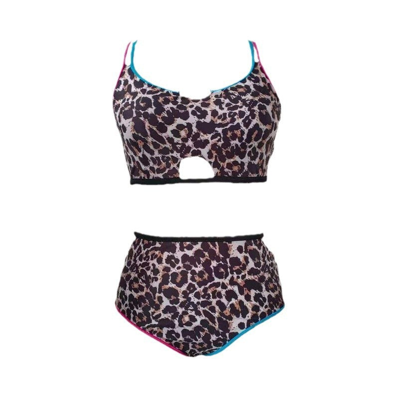 Bikini triangle taille haute pour femmes avec un imprimé animal à la mode et un design sportif R&B