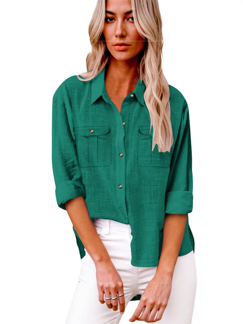 Chemisier oversize léger pour femmes en mélange de coton avec poches poitrine
