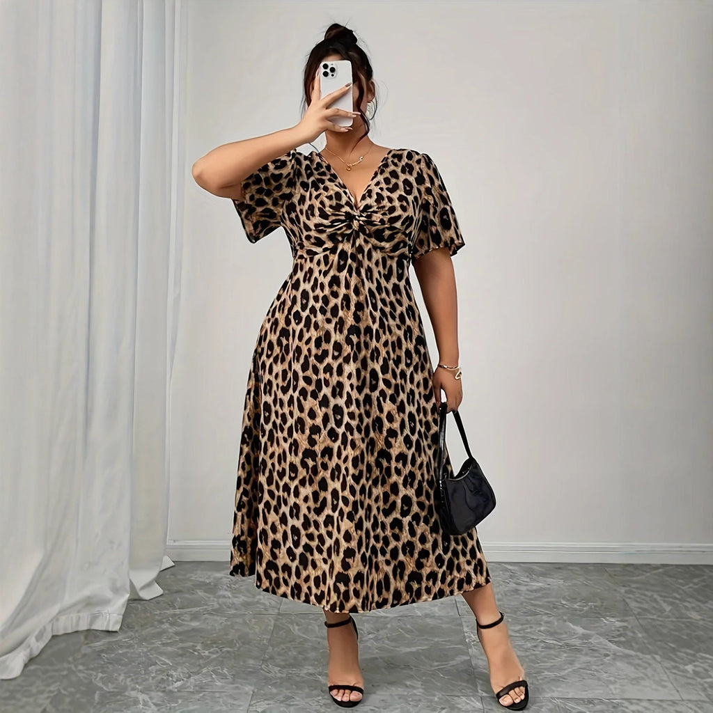 Robe maxi femme avec design noué raffiné et motif animal moderne R&B