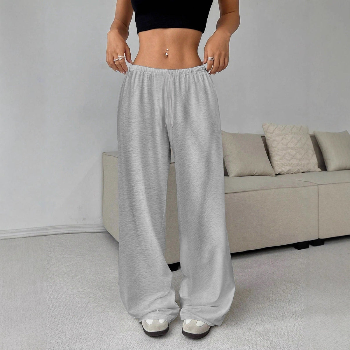 Pantalon Palazzo-Jogger taille haute pour femmes avec ceinture élastique, cordon de serrage et poches latérales Echo Archiv