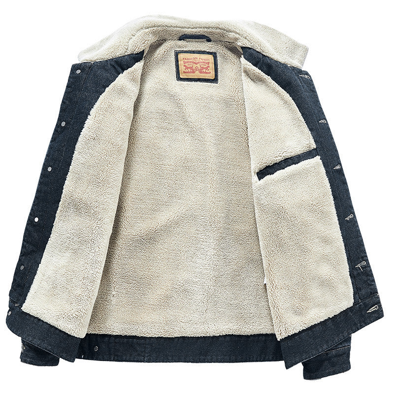 Veste en denim chaude pour hommes avec col en fausse fourrure