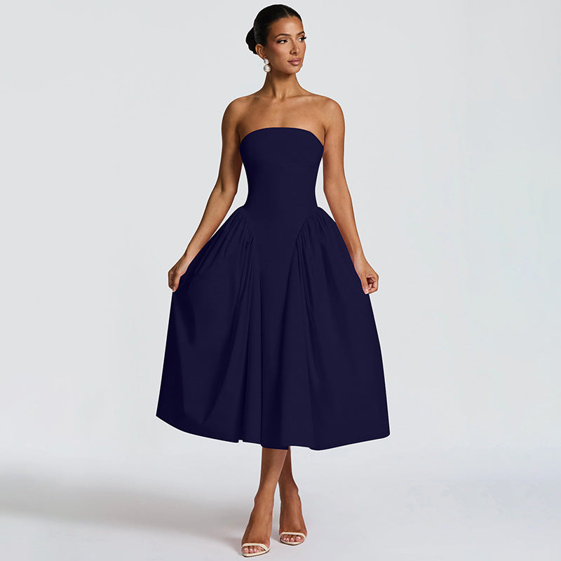 Robe maxi femme avec design sans épaules et coupe fluide Heidi-Mode