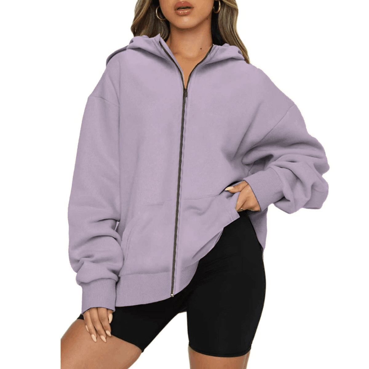 Veste à capuche zippée légère pour femmes en coupe Relaxed-Fit avec poche kangourou et poignets côtelés Echo Archiv