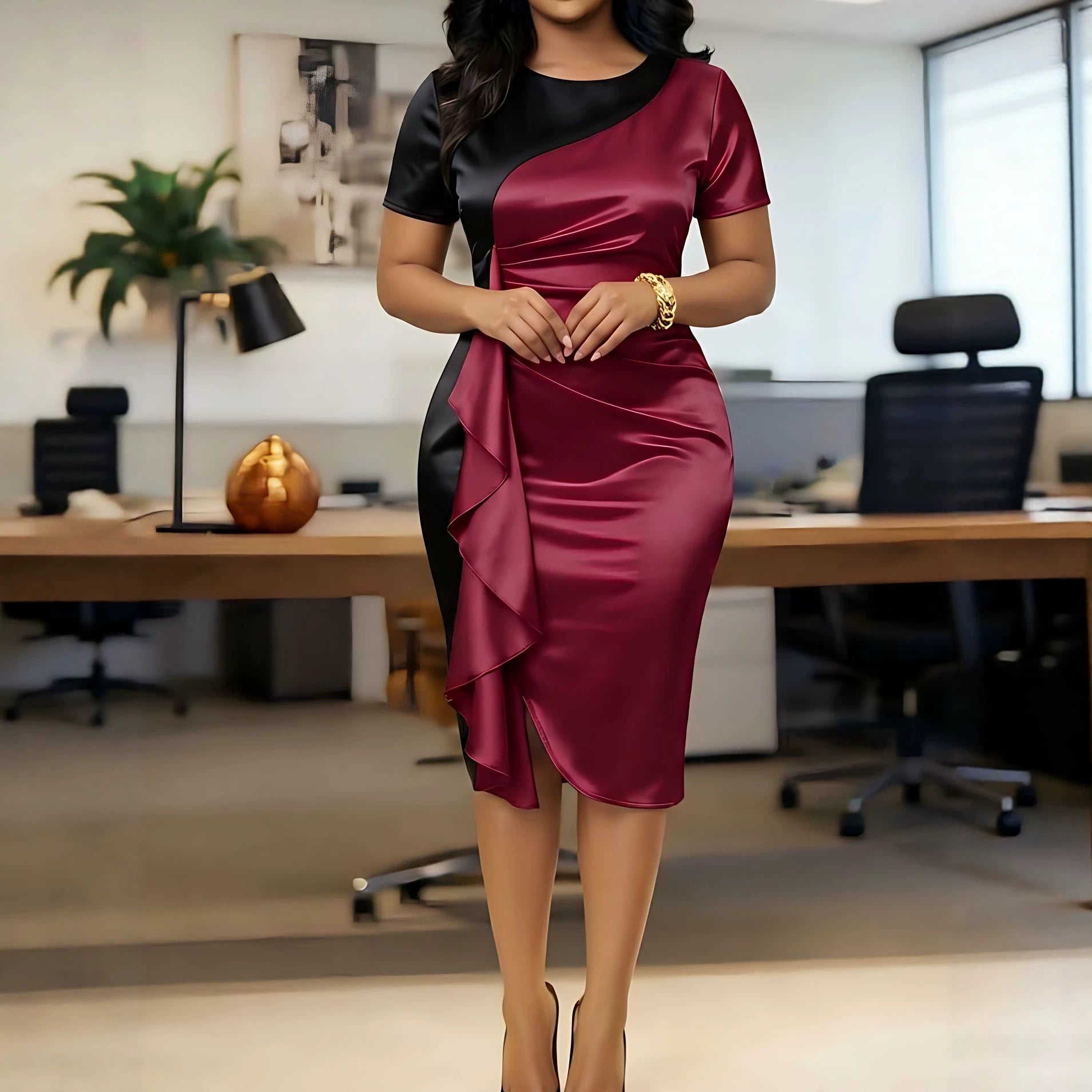 Robe portefeuille glamour pour femmes avec drapé asymétrique R&B