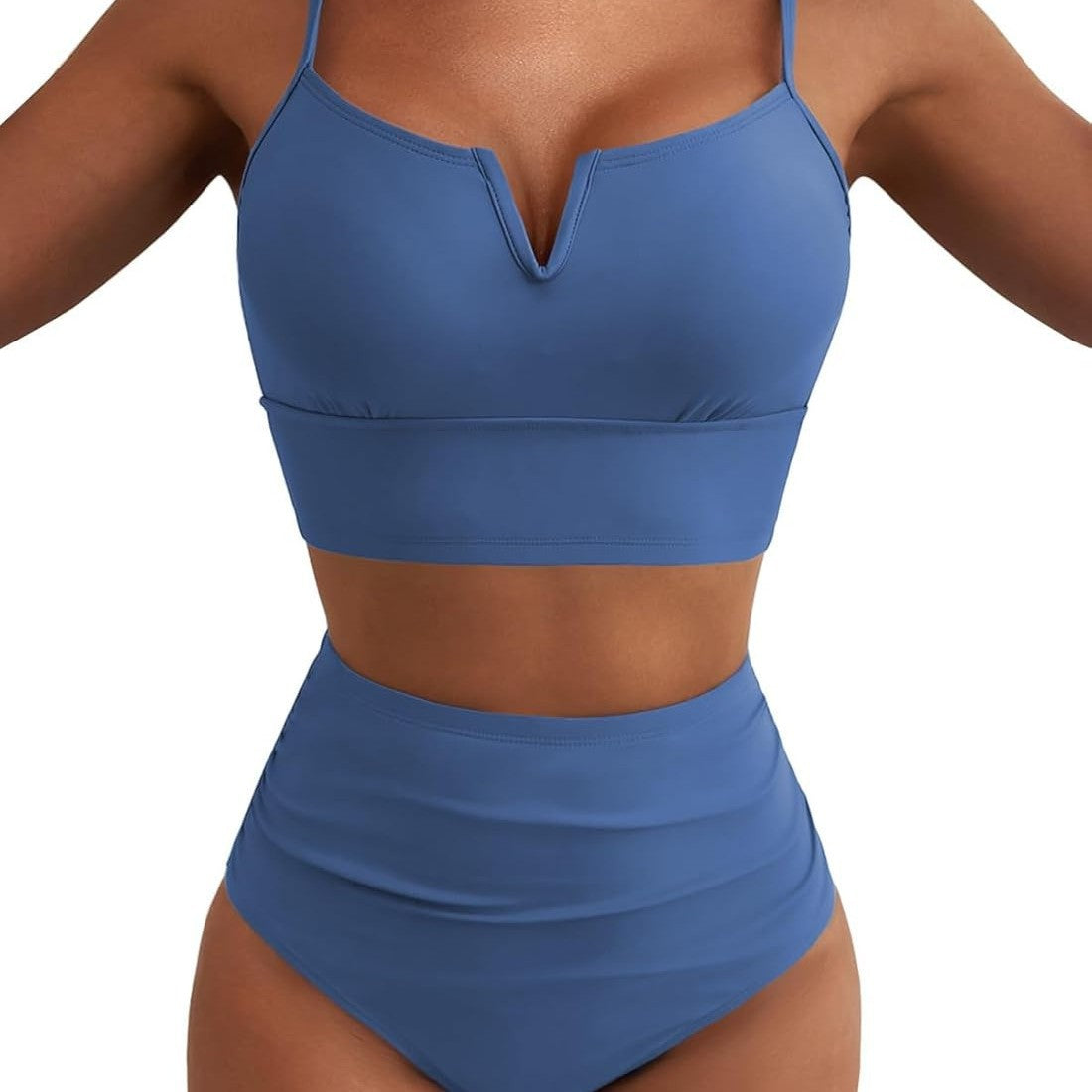 Ensemble de bikini taille haute pour femmes avec décolleté en V et larges bretelles R&B