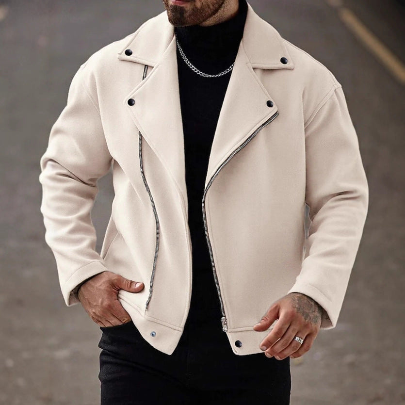 Veste de moto oversize pour hommes en mélange de laine avec fermeture éclair asymétrique et détails à boutons-pression