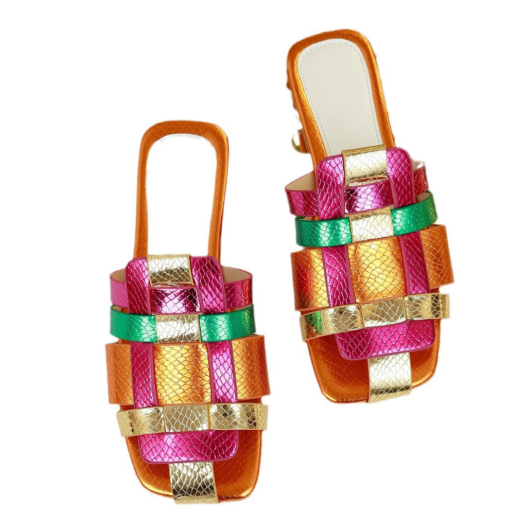 Mules tendance pour femmes avec design de lanières colorées R&B