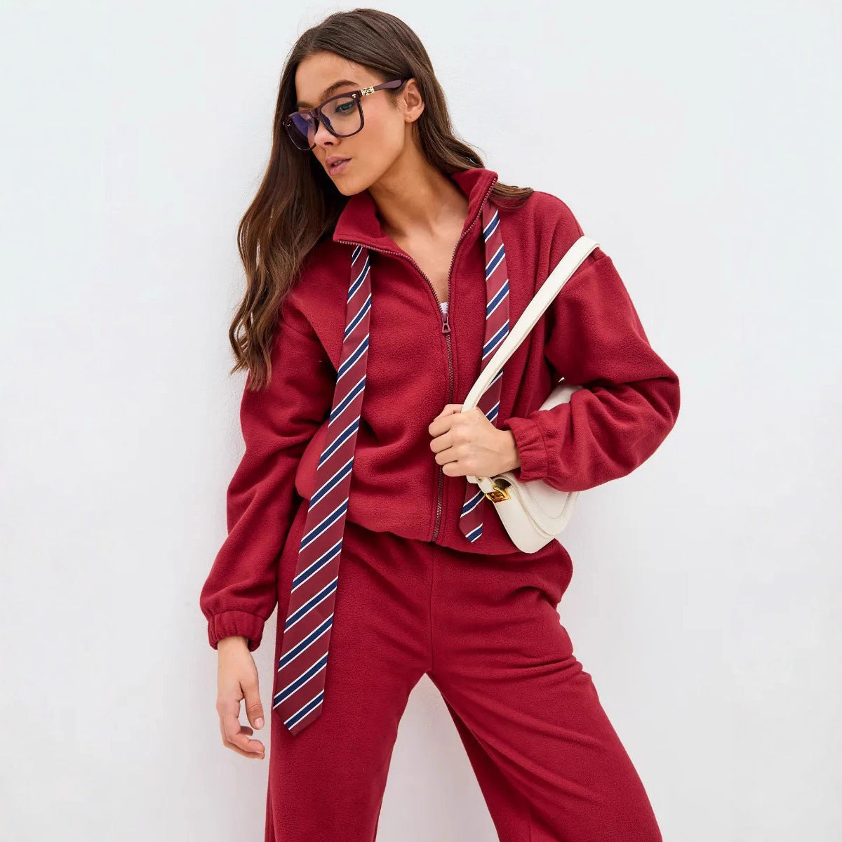 Ensemble Microfleece ultrasoft pour femmes avec veste courte à col montant zippée et pantalon lounge taille haute large Echo Archive