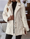 Manteau Teddy Femme avec Grand Col et Boutonnage Frontal